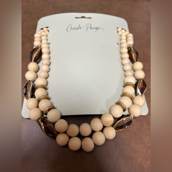 NWT: Charlie Paige Boho Wooden Statement Necklace - Picture 3 of 5